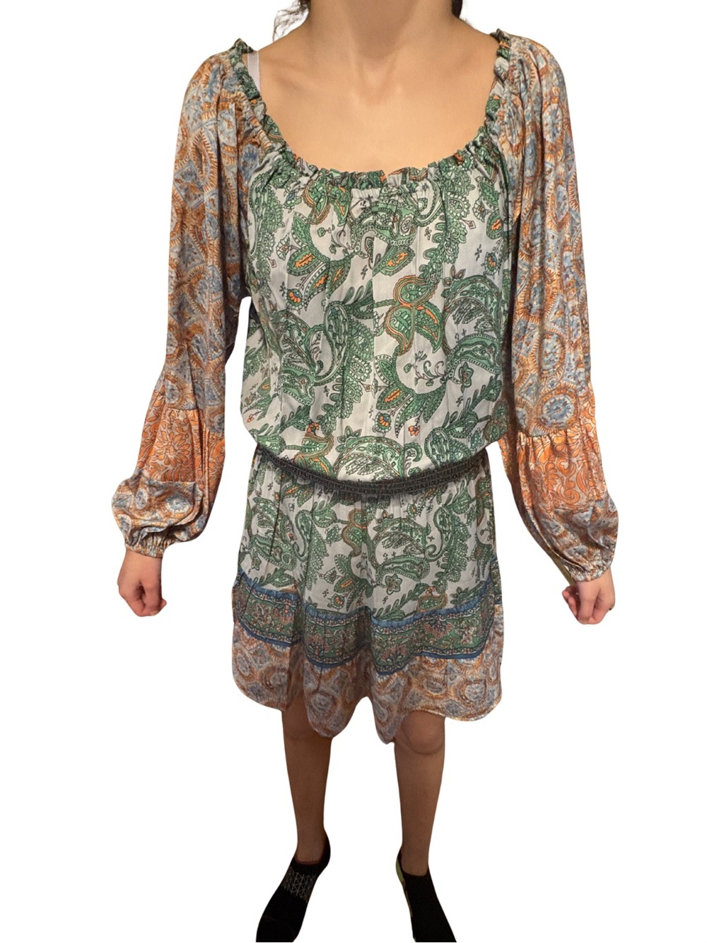 Ramy Brook Claudine Paisley Dress Off Shoulder Smocked Mini M - Picture 7 of 7